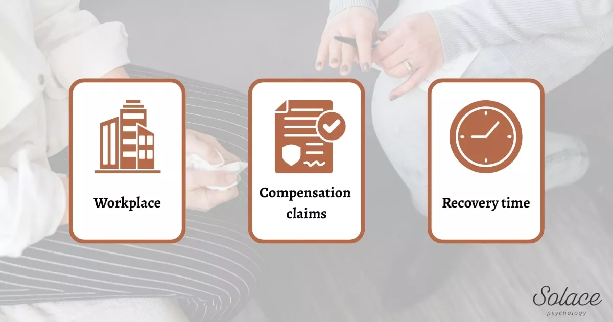 An infographic showing workplace anxiety and mental health compensation claim trends in Australia.